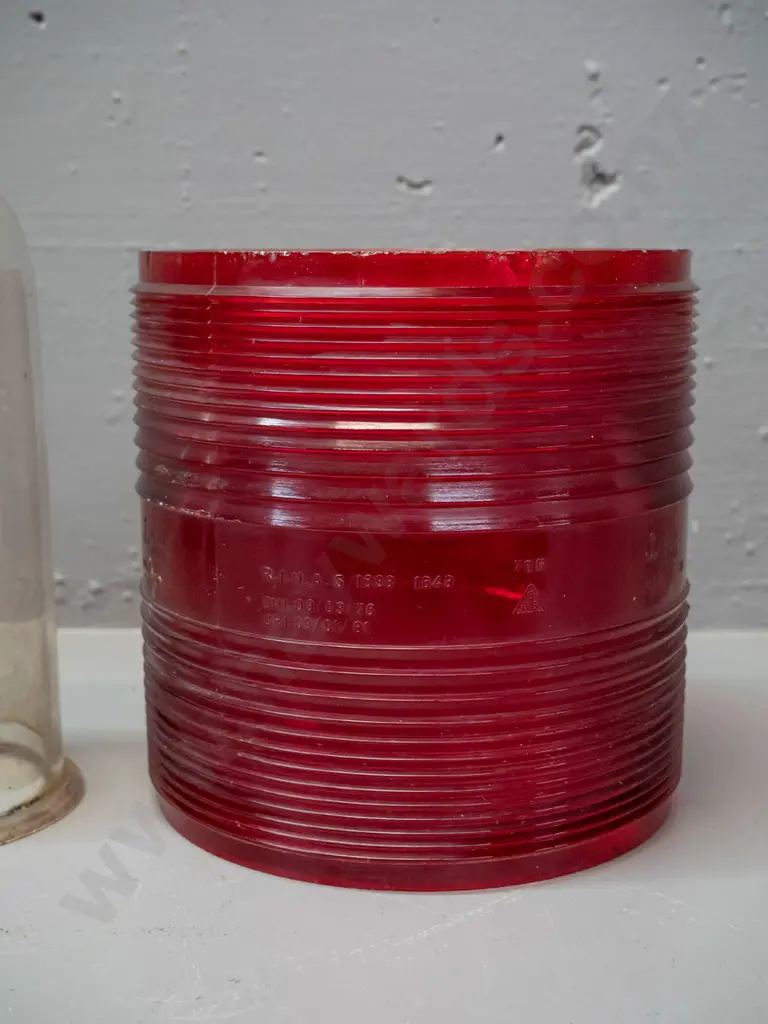 Imco red glass fresnel lens cylinder from ship's lantern - some chips around edges - H160 D-155 and a vintage clear Image 1++