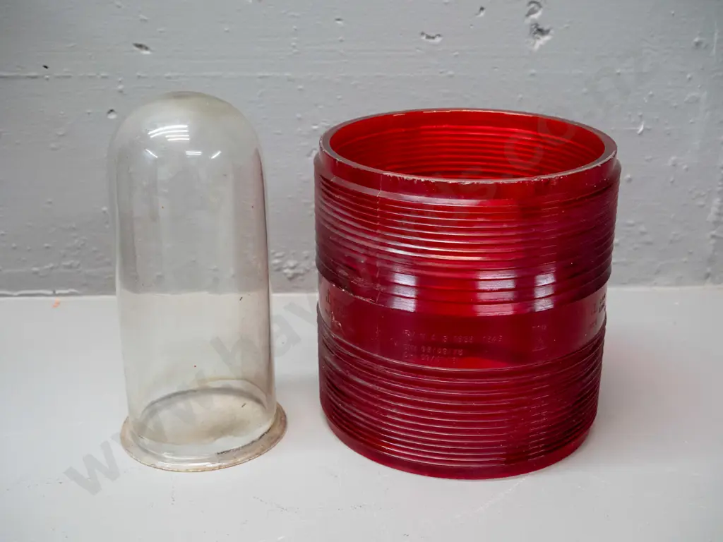 Imco red glass fresnel lens cylinder from ship's lantern - some chips around edges - H160 D-155 and a vintage clear Image 1++