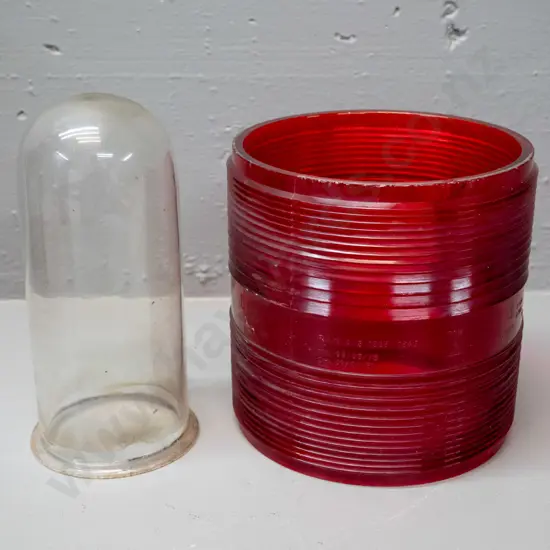 Imco red glass fresnel lens cylinder from ship's lantern - some chips around edges - H160 D-155 and a vintage clear