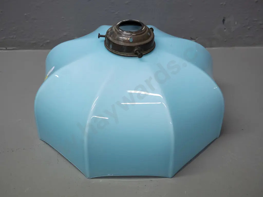 vintage deco sky blue white lined glass ceiling light shade with copper journal H-140 D-240 Image 1++