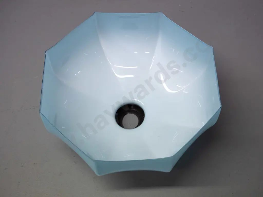 vintage deco sky blue white lined glass ceiling light shade with copper journal H-140 D-240 Image 1++