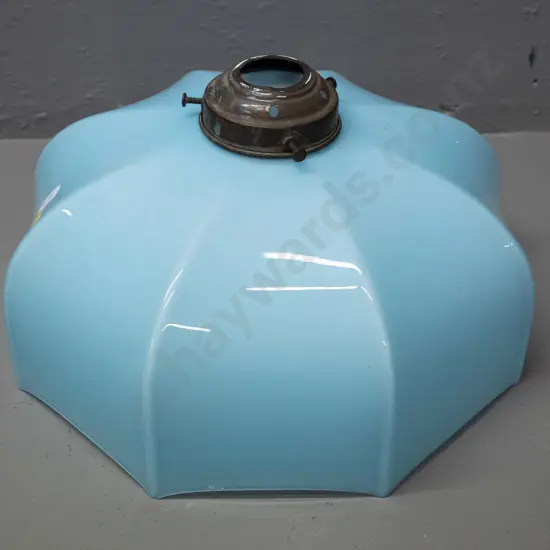 vintage deco sky blue white lined glass ceiling light shade with copper journal H-140 D-240