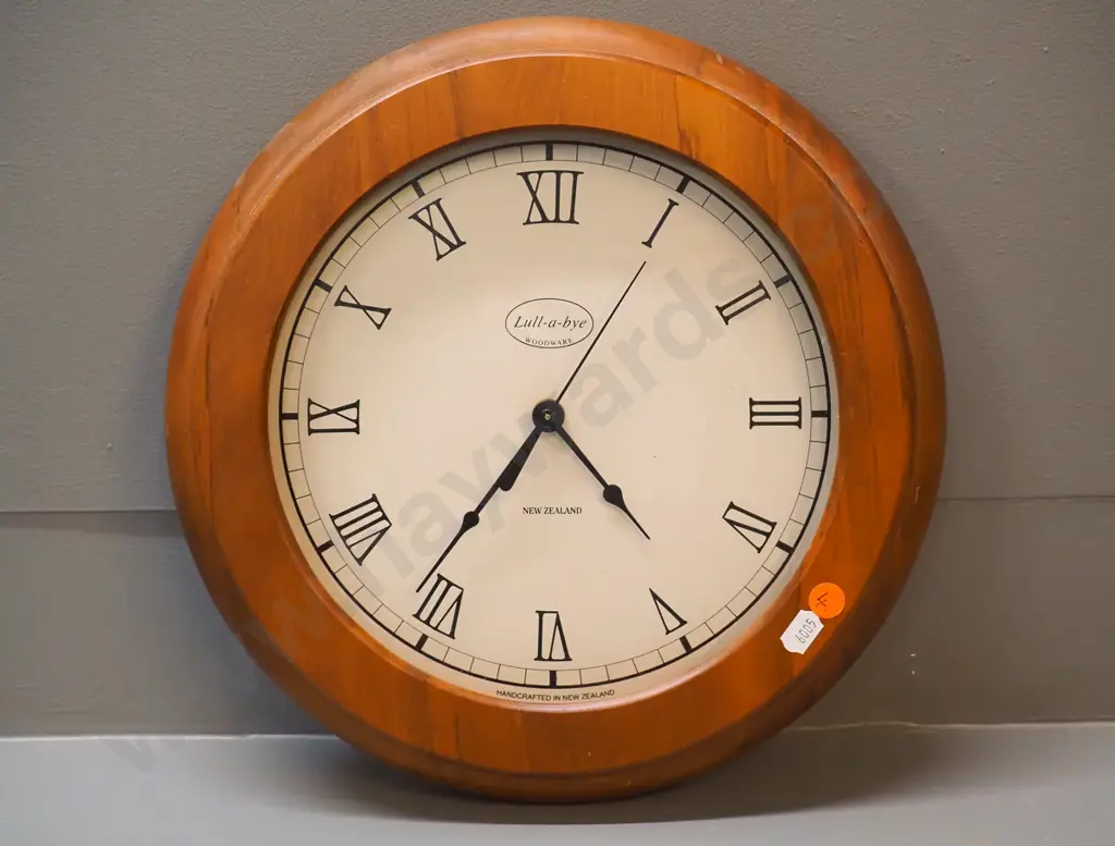 Lull-a-bye New Zealand made rimu framed wall clock with battery quartz movement D-310 GOING Image 1++