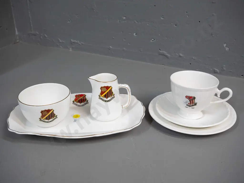 Grafton trio, cream, sugar and serving dish with Waitaki Girl's High School crest - trio is 1987 100th anniversary, Image 1++