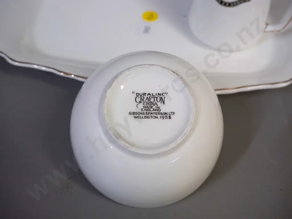 Grafton trio, cream, sugar and serving dish with Waitaki Girl's High School crest - trio is 1987 100th anniversary, Image 1++