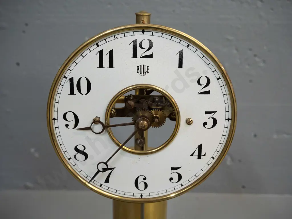 vintage Bulle French brass and glass dome clock on timber base H-460 NOT GOING Image 1++