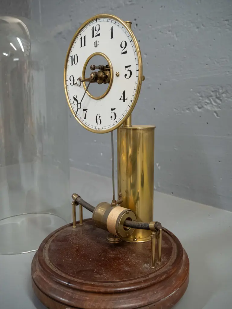 vintage Bulle French brass and glass dome clock on timber base H-460 NOT GOING Image 1++