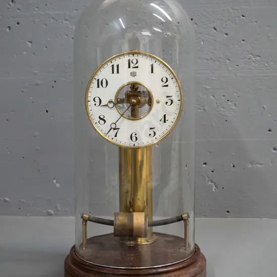 vintage Bulle French brass and glass dome clock on timber base H-460 NOT GOING