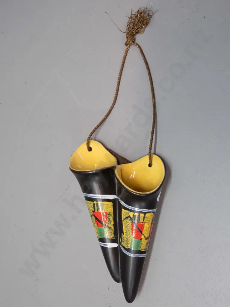 retro German pottery hand painted double-opening wall pocket vase - marked 617 H-170 W-100 Image 1++