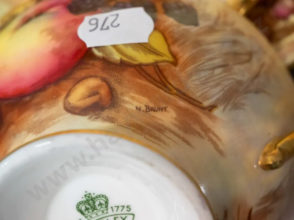 signed gilt & fruits pattern items - Aynsley trio and sweet dish and Coalport cabinet plate D-230 Image 1++