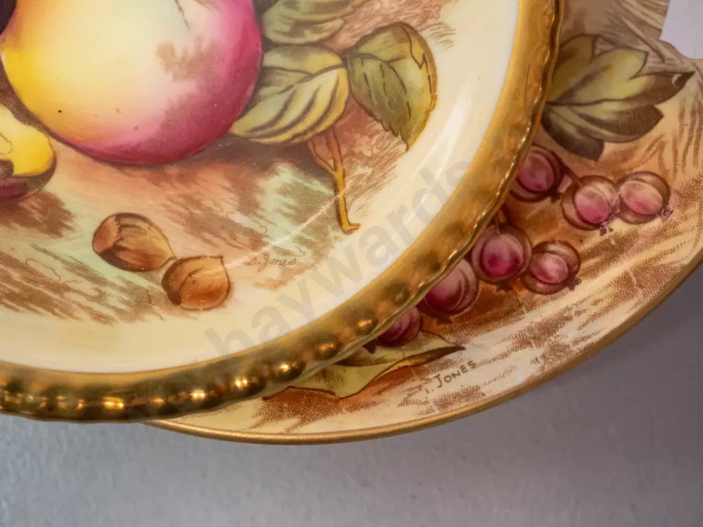signed gilt & fruits pattern items - Aynsley trio and sweet dish and Coalport cabinet plate D-230 Image 1++