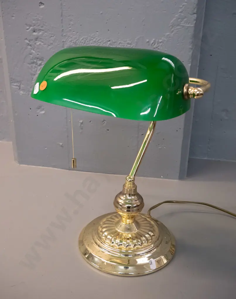 reproduction brass banker's lamp with green glass shade - some pitting / discolouration H-380 W-270 Image 1++