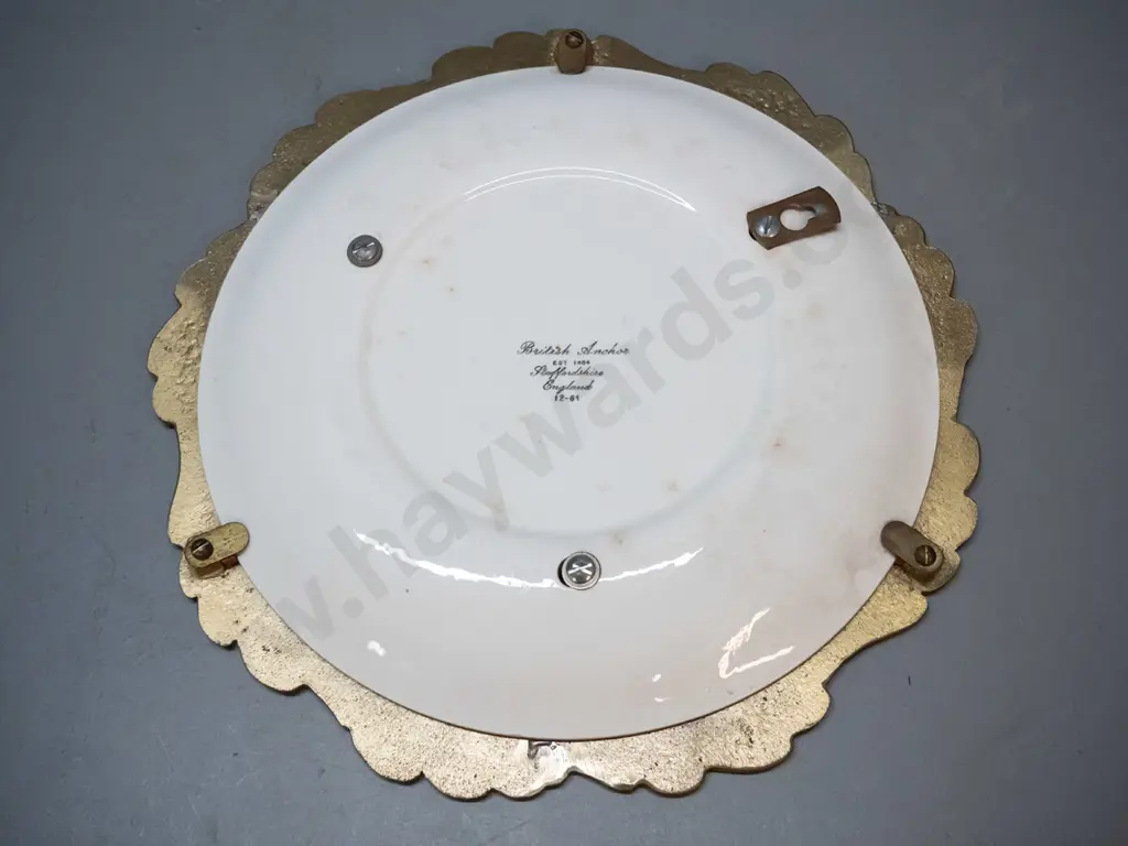 convex wall mirror in British Anchor porcelain and cast brass floral pattern frame D-350 Image 1++