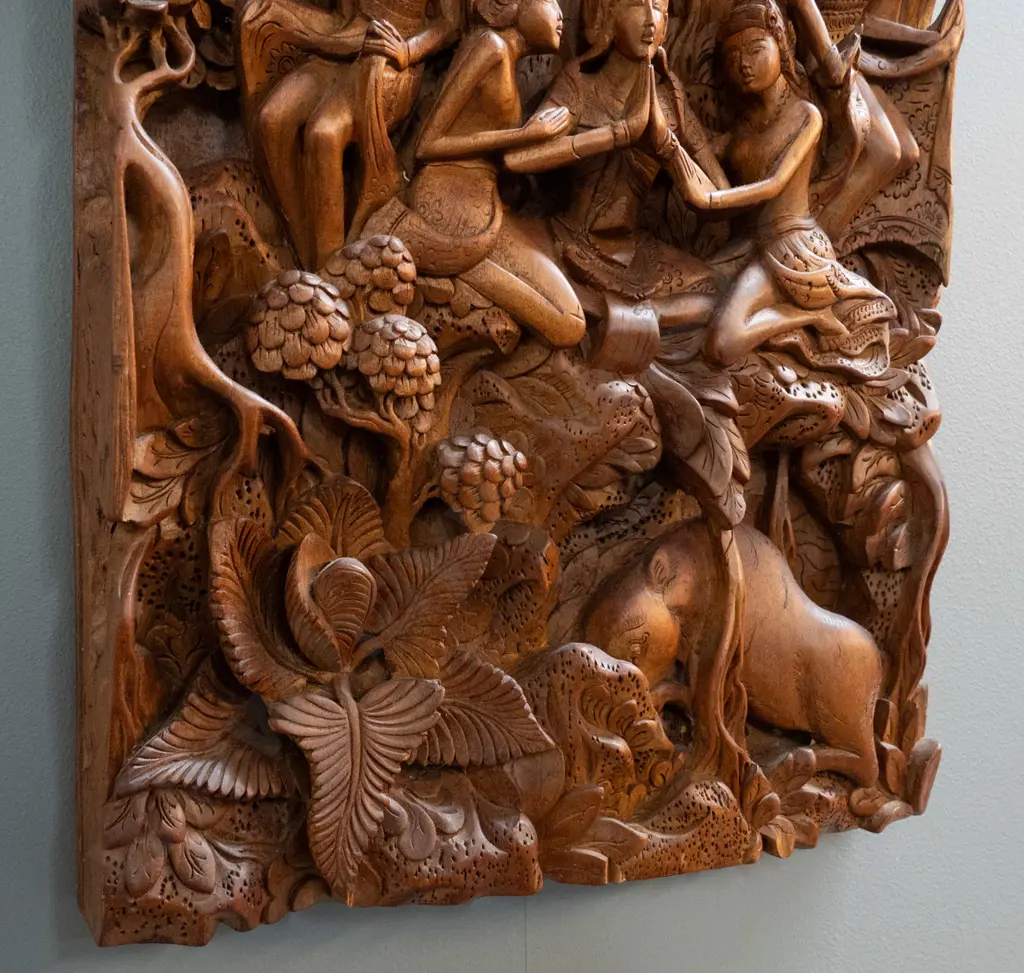 Balinese high relief carved timber wall plaque H-500 W-290 Image 1++