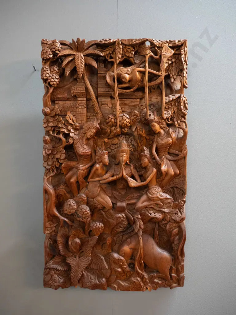 Balinese high relief carved timber wall plaque H-500 W-290 Image 1++