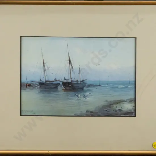 HZ Herrmann 1893 - framed watercolour - sailing boats (very light foxing) H-170 W-240