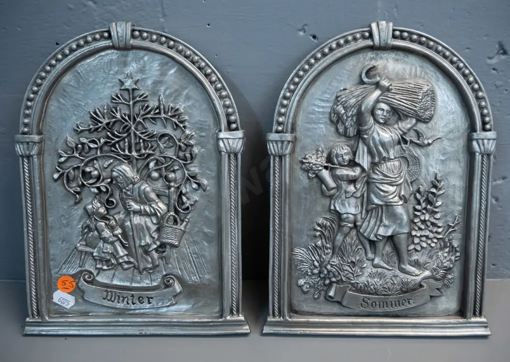 German composite wall plaques with pewter-look finish - the 4 seasons - each H-245 W-180 Image 1++