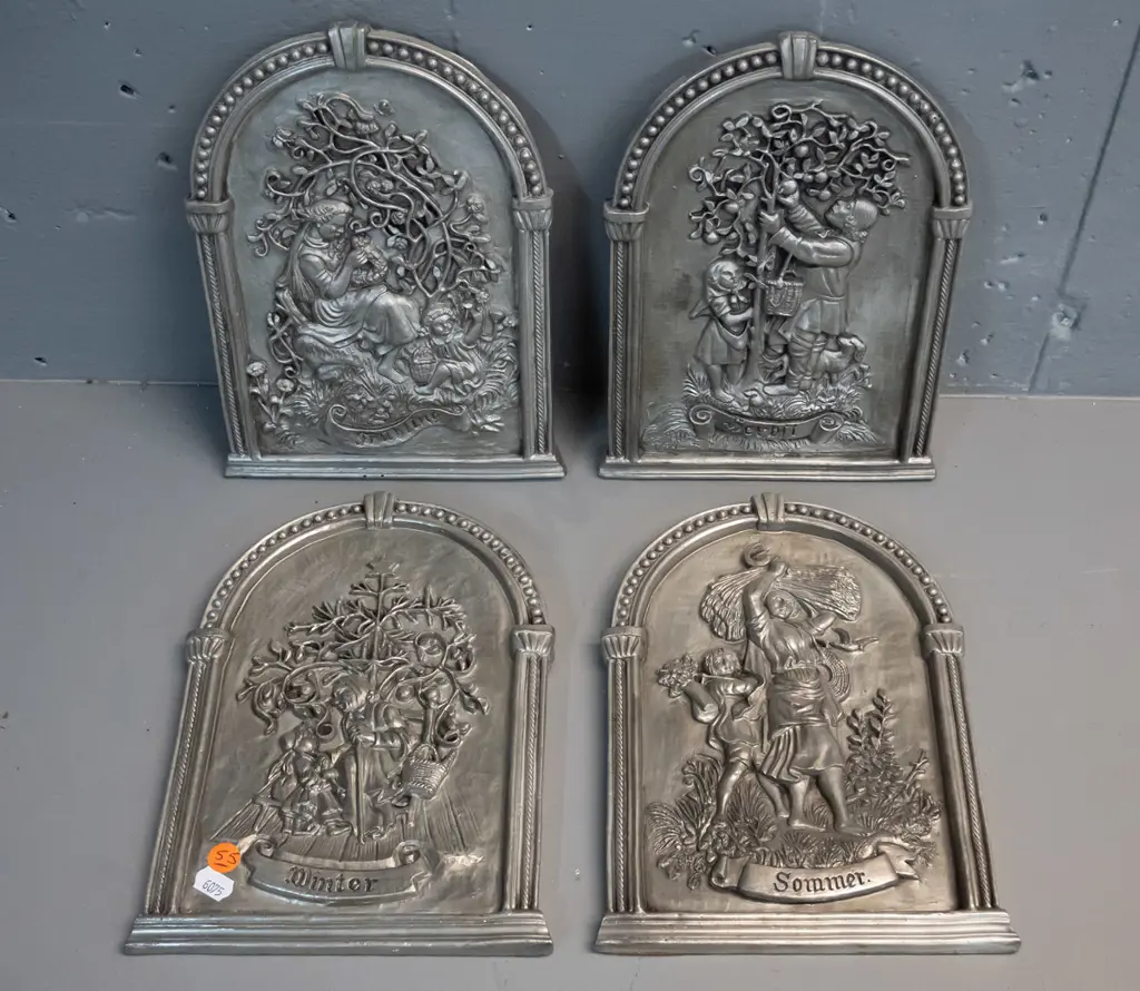 German composite wall plaques with pewter-look finish - the 4 seasons - each H-245 W-180 Image 1++