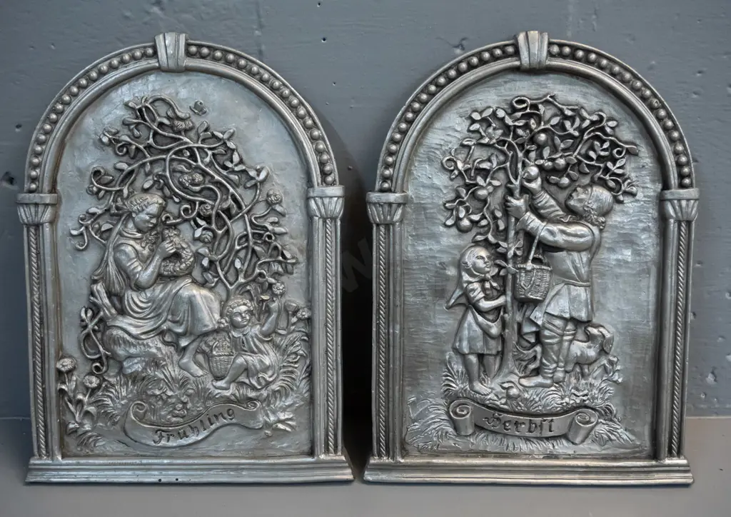 German composite wall plaques with pewter-look finish - the 4 seasons - each H-245 W-180 Image 1++