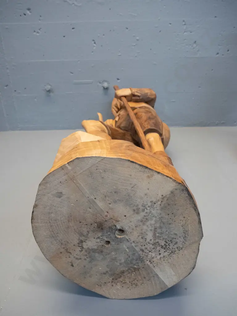 large carved timber figure - antique style hunting man with dog - break to gun barrel with repair H-810 Image 1++