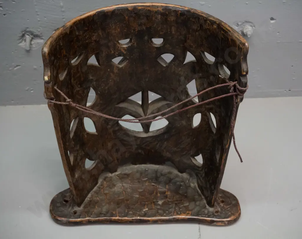 antique hand carved timber Kalmanton Dayak tribe baby carrier ,with hanging string added, some rubbing to polish Image 1++