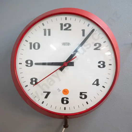retro Smiths red metal cased electric wall clock D-260