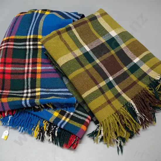 2 retro wool travel rugs - one has Napier Pania / Mosgiel Woollens label - 140 x 175