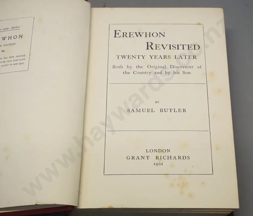 2 Samuel Butler books - Erewhon, 1973 NZ edition, and Erewhon Revisited, 1901 edition - note says this copy was owned by Image 1++