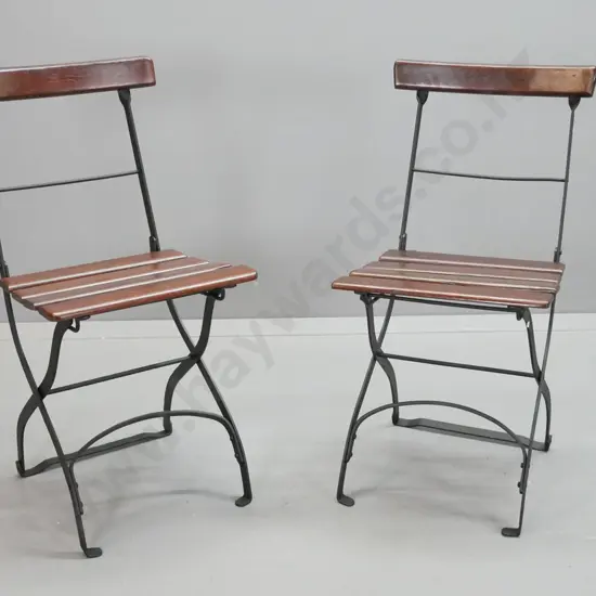 2 restored vintage folding cafe chairs made by J.W. Faulker for 1925 South Seas Exhibition - jarrah timber slat and cast
