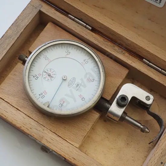 Helios wooden cased dial indicator