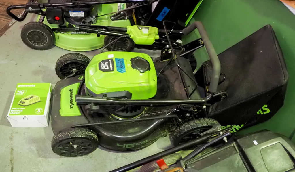 Green Works 40V lithium battery powered lawn mower with charger Image 1++