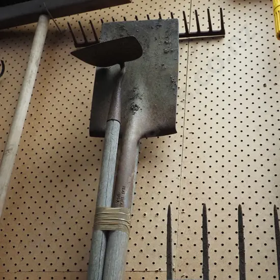 garden tools; fork, spade, hoe