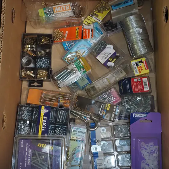 box; bolts, screws, washers, wire etc