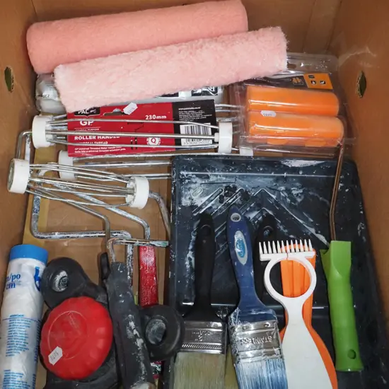 box; various painter's tools