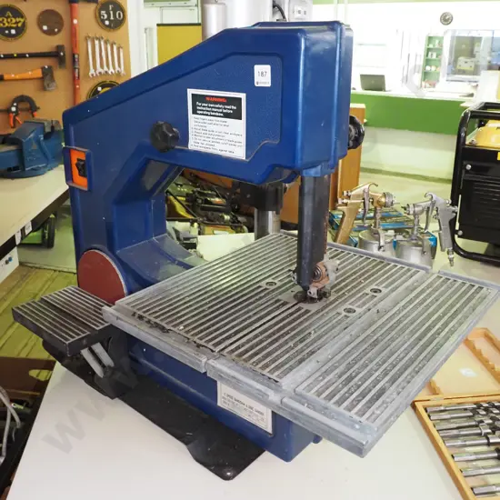 unbranded bench mounted 3 speed band saw with disc sander