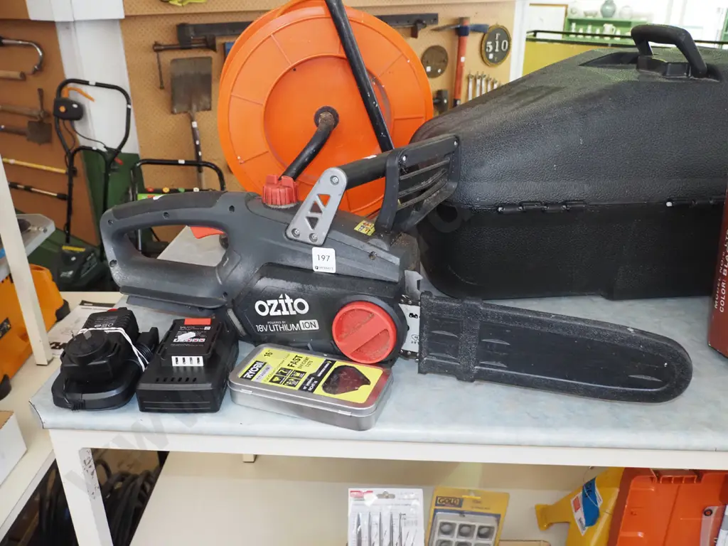 Ozito battery powered chainsaw with additional blades Image 1++