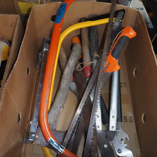 box; prunings saws, lopper, hedge clippers etc