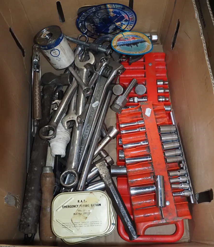box; adjustable crescents, bull peen hammer, sockets etc Image 1++