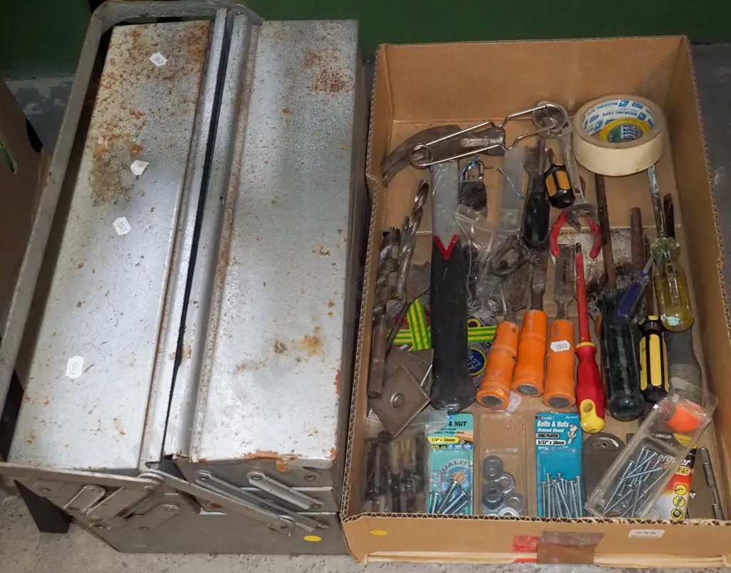 box; screwdrivers, chisels, hammer, metal tool box etc - yellow dots Image 1++