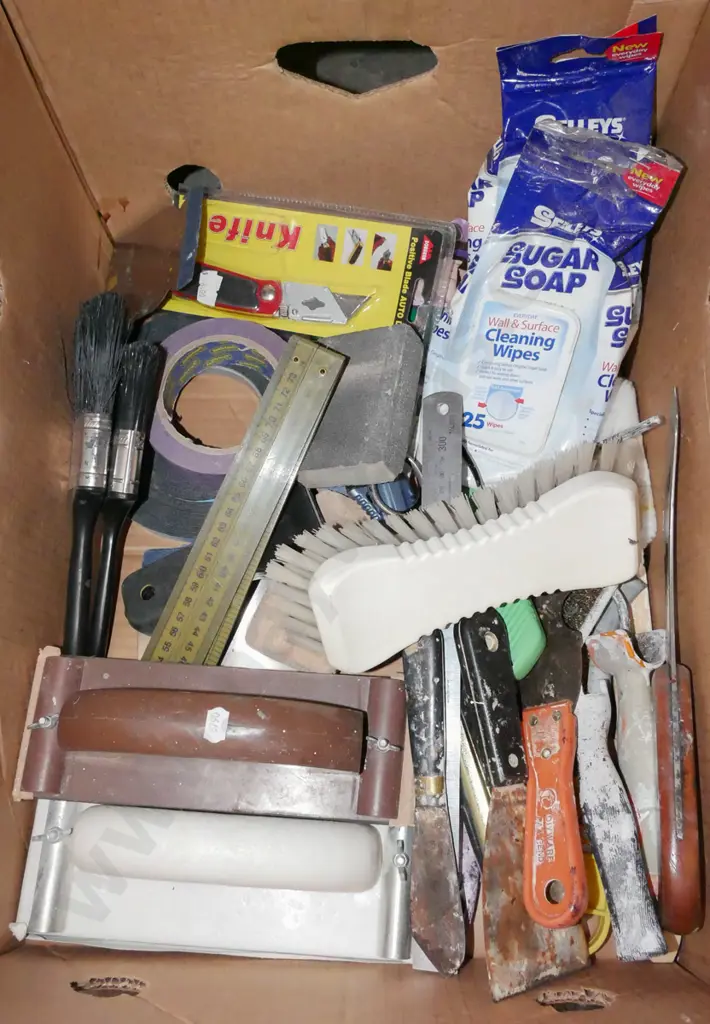box; scrubbing brushes, painting  knives, ruler etc Image 1++