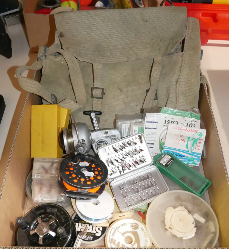 box; fishing gear; reels, flies, hooks etc Image 1++
