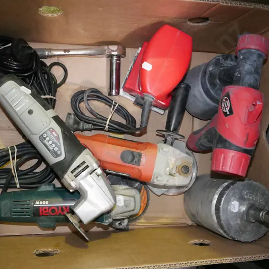 box; angle grinder, sander, multi tool