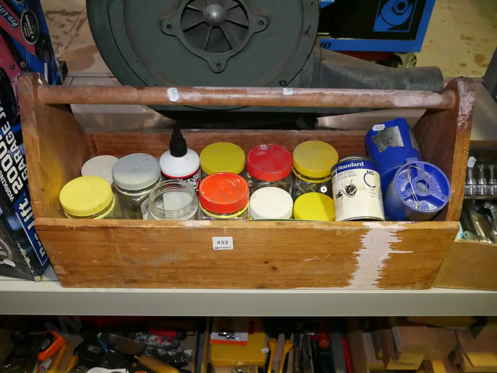 wooden carry tray of screws, steel wires Image 1++