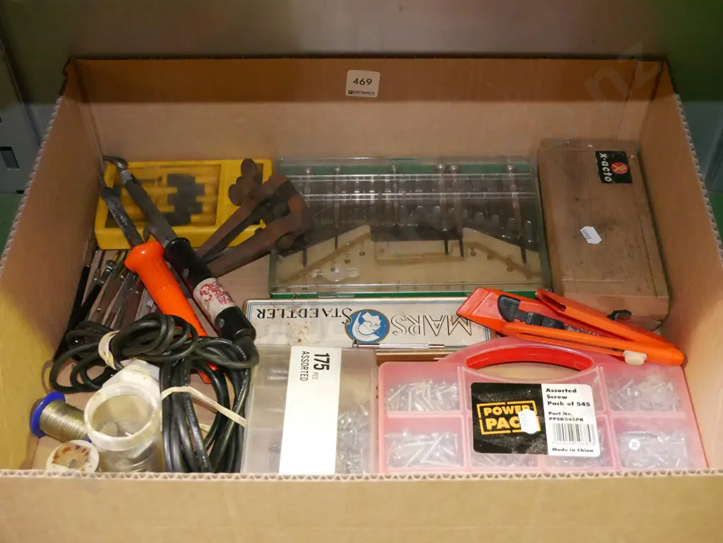 box; soldering irons, screws, vice etc Image 1++