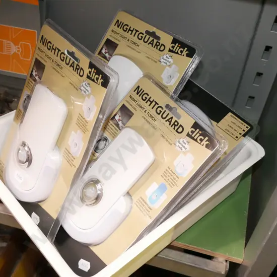 box of as-new Night Guard night lights and torches