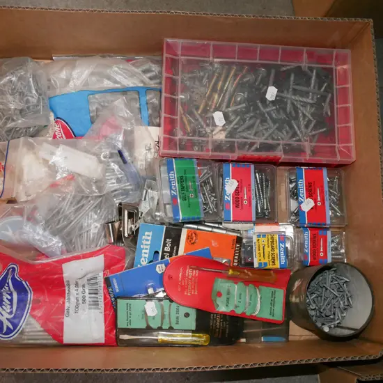 box; nails, screws etc