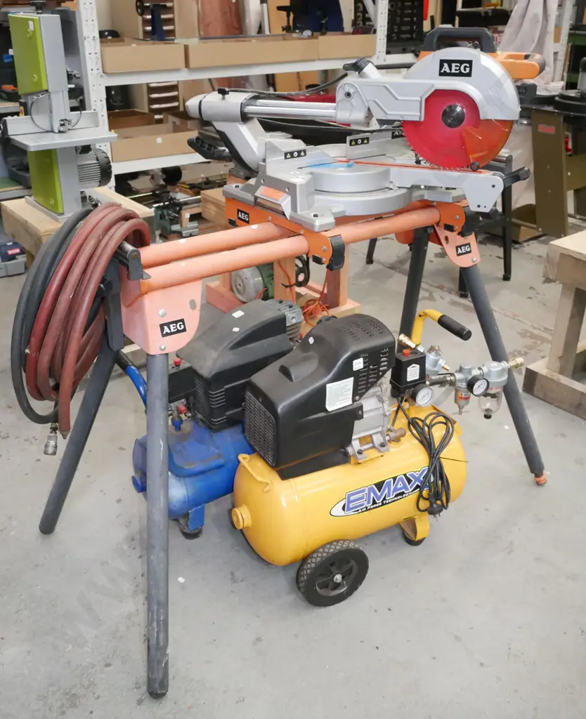 AEG sliding drop saw with matching foldaway stand Image 1++