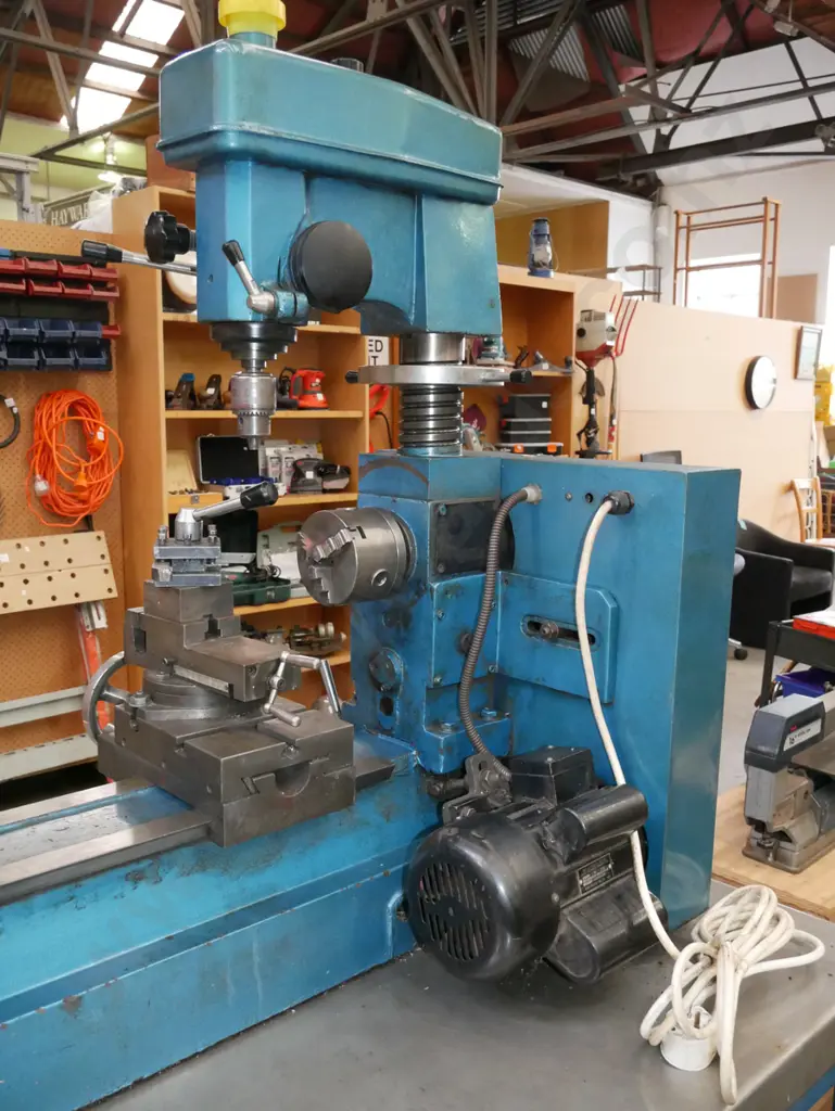 Chizhou metal workers lathe with drilling/milling machine on homemade stand with box of accessories, Model HQ400-3nil Image 1++