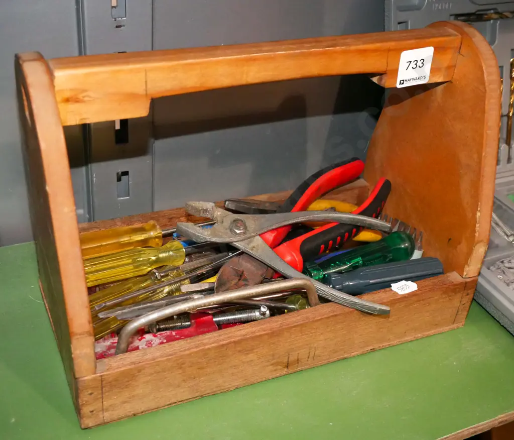 small wooden basket; clamps, pliers etc Image 1++