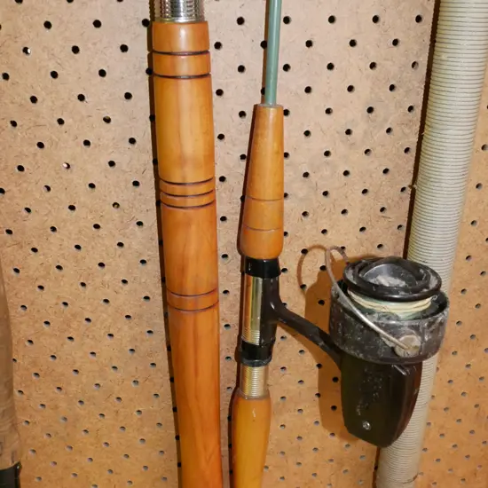 fishing rod, rod and reel - blue dots